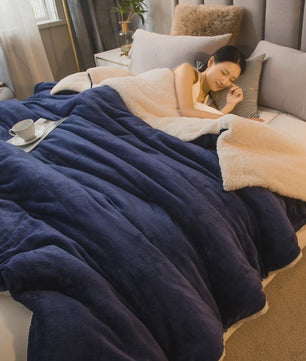 Luxe Dubbelzijdige Wol Pluche Deken - Warm & Comfortabel voor Bed, Bank & Camping