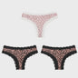 3-Pack Dames Slipjes met Kantrand - Low-Waist Thong & G-String in Luipaardprint en Effen Kleuren