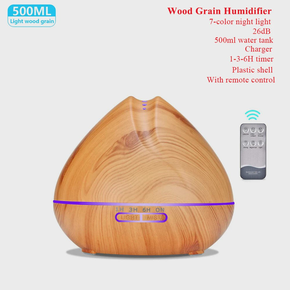 Aroma Diffuser met Houtnerf Design, 7 Kleuren LED en Afstandsbediening