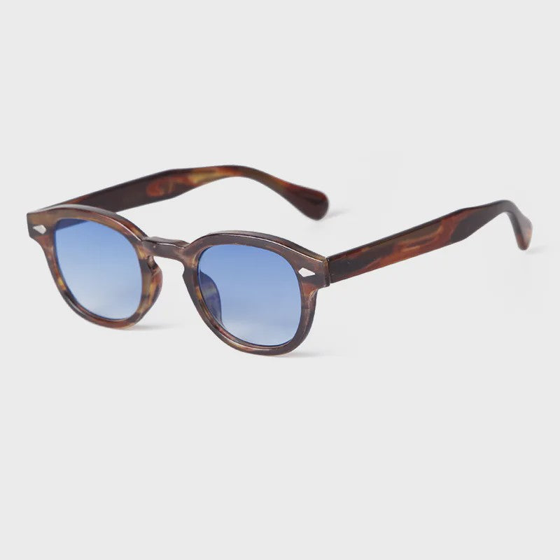 Vintage Zonnebril Dames Heren - Retro Rond Montuur met Gele & Blauwe UV400 Lenzen