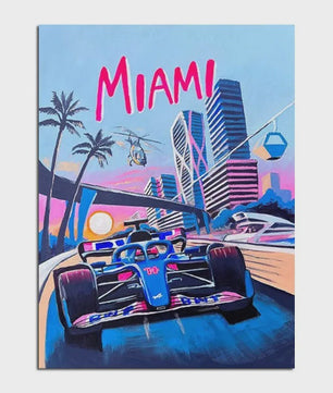 Retro F1 Formule 1 Raceauto Posters - Neon City Canvas Muurkunst