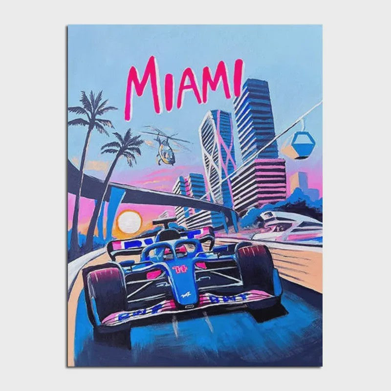 Retro F1 Formule 1 Raceauto Posters - Neon City Canvas Muurkunst