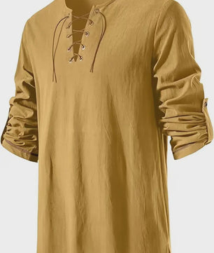 Heren Middeleeuwse Tuniek met Vetersluiting - Renaissance, Viking & Piraat Kostuum Shirt