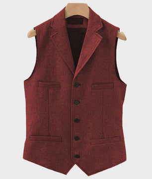 Herentrui Gilet Wol Tweed Visgraat Bruin - Klassiek Gilet voor Bruiloft & Feest