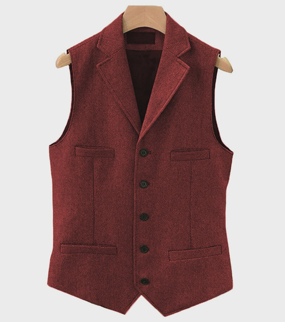 Herentrui Gilet Wol Tweed Visgraat Bruin - Klassiek Gilet voor Bruiloft & Feest