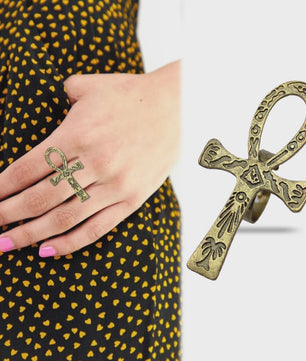 Vintage Egyptische Ankh Kruis Ketting - Grote Hanger met Lange Ketting