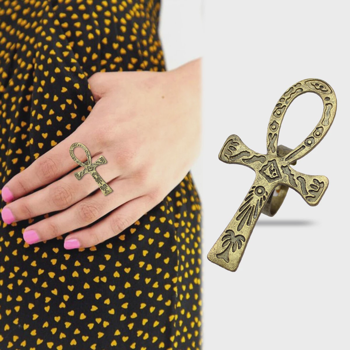 Vintage Egyptische Ankh Kruis Ketting - Grote Hanger met Lange Ketting