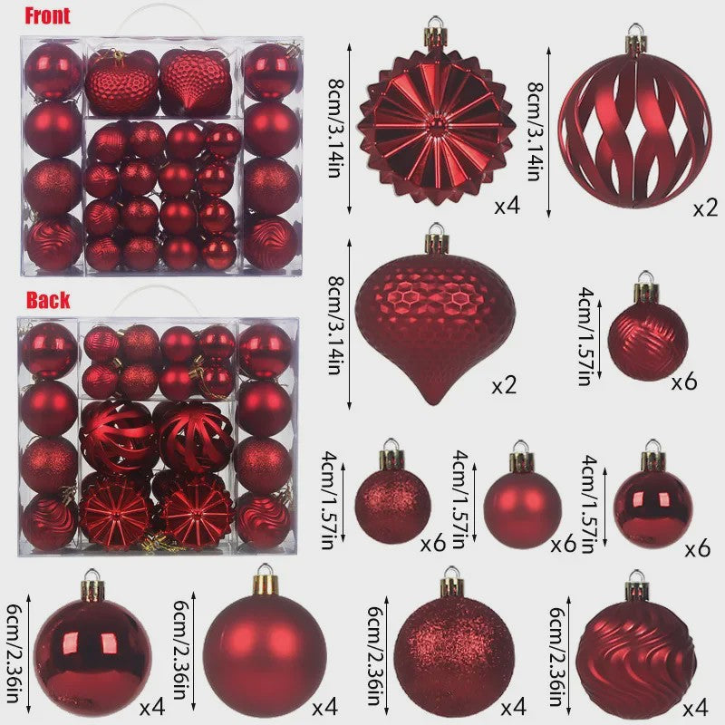 48x Kerstballen Set 4/6/8cm - Diverse Vormen & Afwerkingen - Decoratie Hangertjes