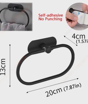 Set Badkamer Accessoires: Handdoekrek, Toiletrolhouder, Haak & Ring - Zwart