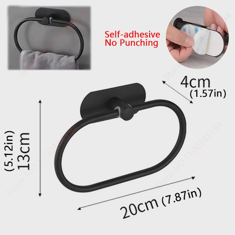 Set Badkamer Accessoires: Handdoekrek, Toiletrolhouder, Haak & Ring - Zwart