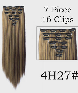 24 Inch Clip-in Haarverlenging - 7 Delig Set met 16 Clips - Synthetisch Recht Haar (Blond & Zwart)