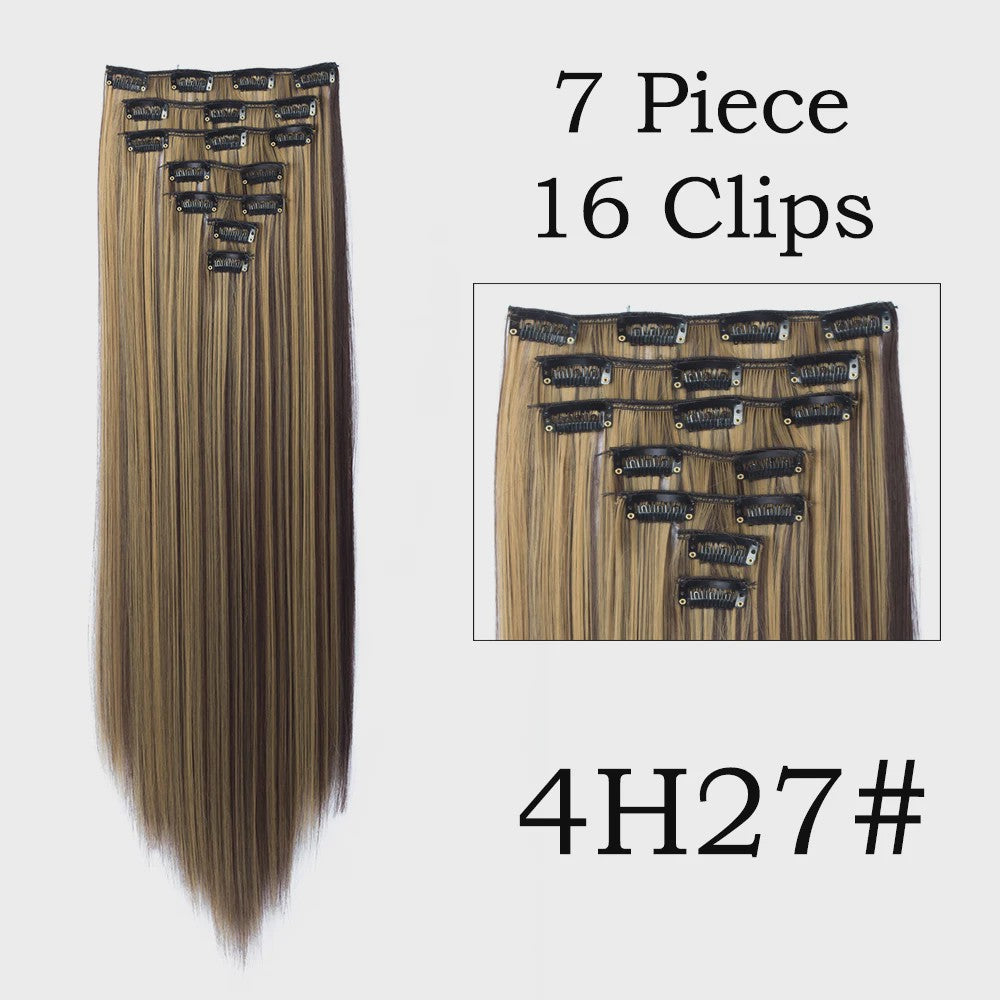24 Inch Clip-in Haarverlenging - 7 Delig Set met 16 Clips - Synthetisch Recht Haar (Blond & Zwart)