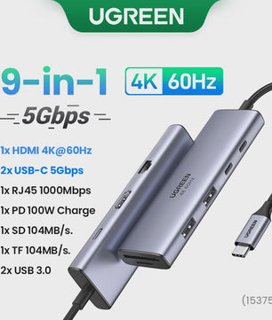 UGREEN 10-in-1 USB-C Hub: 8K/4K Dual HDMI, RJ45, USB 3.0, PD 100W - Docking Station voor MacBook & Laptop