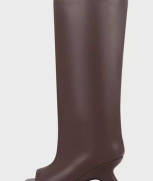 Dames Laarzen met Peep-toe, Hoge Schuine Hak en Kniehoge Schacht - Zomer/Lente Collectie