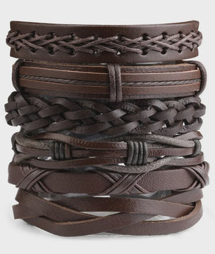 Heren Leren Armbanden Set - Viking, Gothic & Punk Stijl - Multilayer Vintage