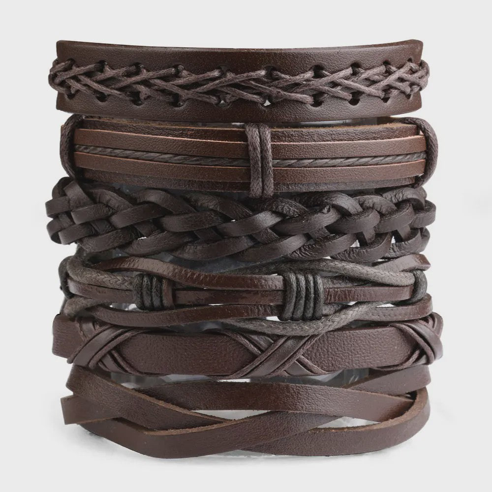 Heren Leren Armbanden Set - Viking, Gothic & Punk Stijl - Multilayer Vintage