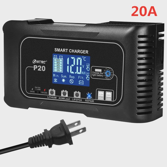 HTRC Slimme Acculader 12V/24V - Automatisch Laden & Reparatie voor Auto, Motor, LiFePO4, AGM