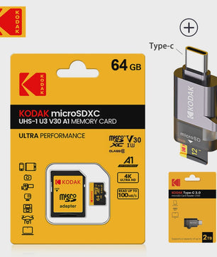 KODAK Micro SD Kaart 16GB - 256GB | Class 10 U3 4K | TF Kaart voor Drone & Telefoon
