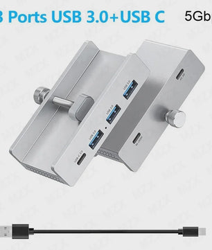 Aluminium USB 3.0/3.2 Hub met Clip: 5Gbps/10Gbps Docking Station voor Monitor & Bureau