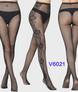 Dames Visnet Panty's met Jacquard Weefsel - Gothic Kant & Spider Net Stijl