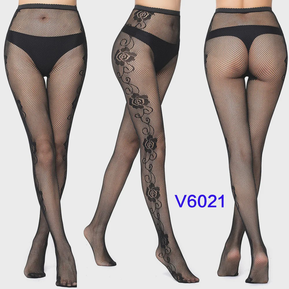 Dames Visnet Panty's met Jacquard Weefsel - Gothic Kant & Spider Net Stijl