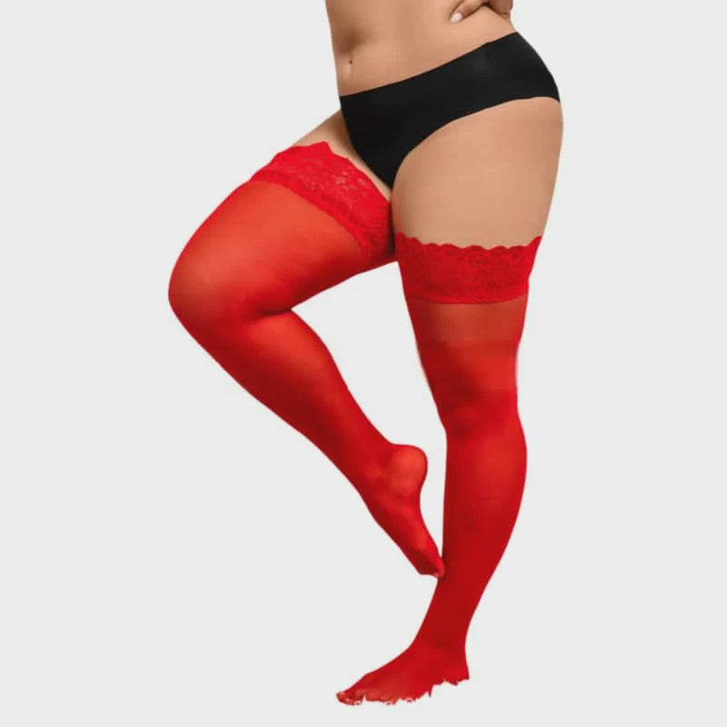 Ultra Dunne Kant Kousen tot Boven de Knie voor Plus Size Dames - Zwart & Wit