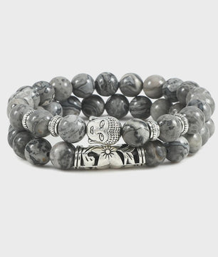 Set van 2 Houten Kralen Armbanden met Buddha & Natuursteen - Meditatie & Spirituele Sieraden