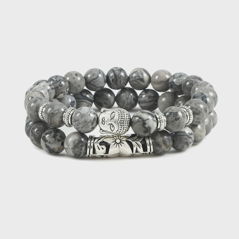 Set van 2 Houten Kralen Armbanden met Buddha & Natuursteen - Meditatie & Spirituele Sieraden