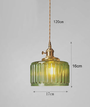 Vintage Groene Glazen Hanglamp - Nordic Stijl, Koperen Accent