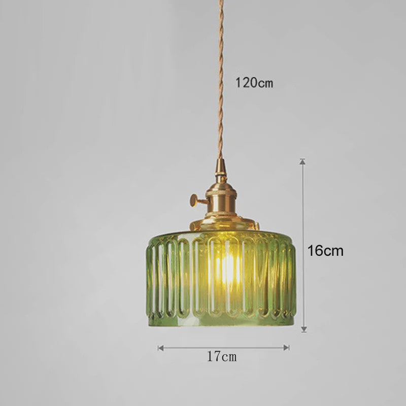 Vintage Groene Glazen Hanglamp - Nordic Stijl, Koperen Accent