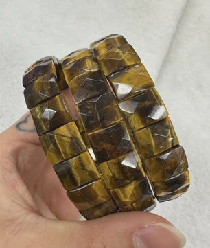 Natuurlijke Edelsteen Armband - Fluoriet & Citrien Vierkante Kralen