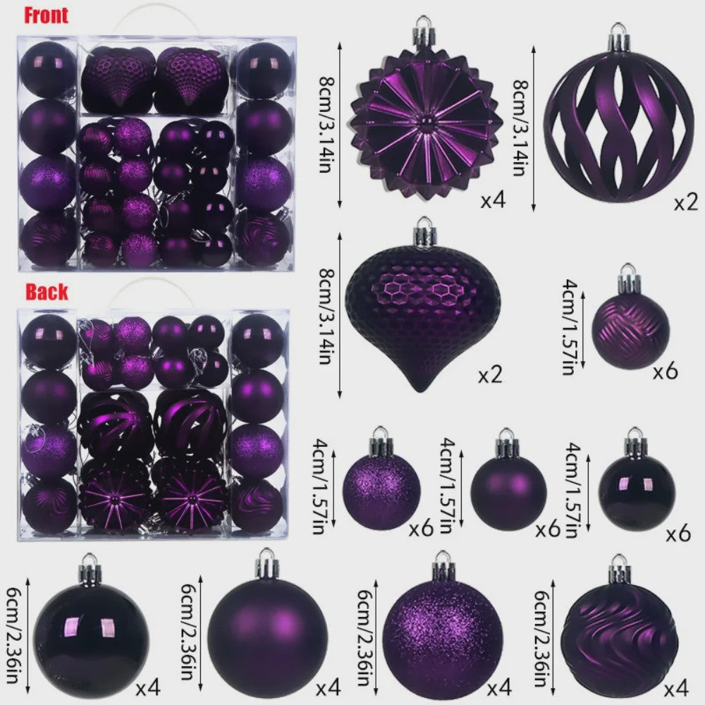 48-delige Set Kerstballen Plastic - Effen Kleur & Diverse Maten (4/6/8cm) voor Kerstboom Decoratie