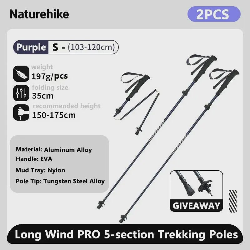 Naturehike Ultralichte Carbon Fiber Trekkingstokken - Opvouwbaar & Snel Sluitend