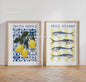 Retro Blauwe Sardine Canvas Poster - Mediterrane Stijl Wanddecoratie