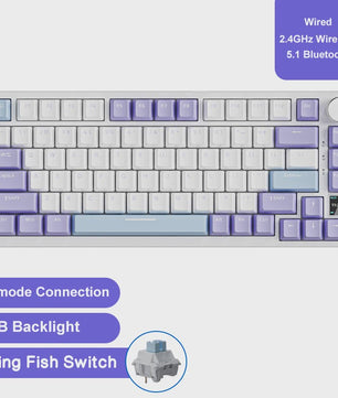 AJAZZ AK820 Pro Mechanisch Gaming Toetsenbord - Draadloos Bluetooth/2.4G/USB-C, Hot-Swappable, Gasket Mount, RGB
