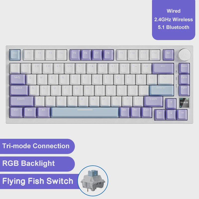 AJAZZ AK820 Pro Mechanisch Gaming Toetsenbord - Draadloos Bluetooth/2.4G/USB-C, Hot-Swappable, Gasket Mount, RGB