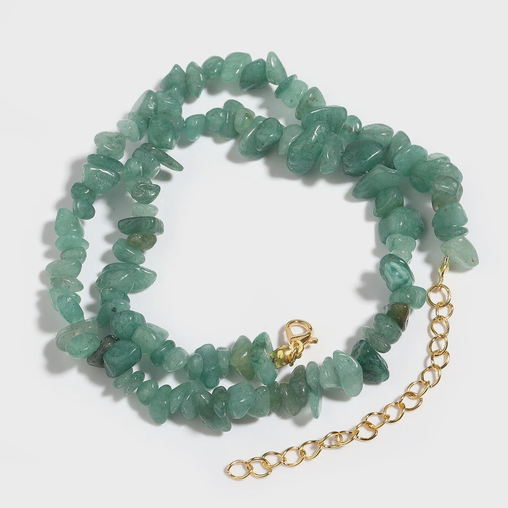 Unieke Natuursteen Choker Ketting - Onregelmatige Kristal & Aquamarijn Chips