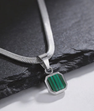 Vnox Heren Ketting met Geometrische Vierkante Natuursteen Hanger - Goud/Zilver Kleur Roestvrij Staal Blade Ketting
