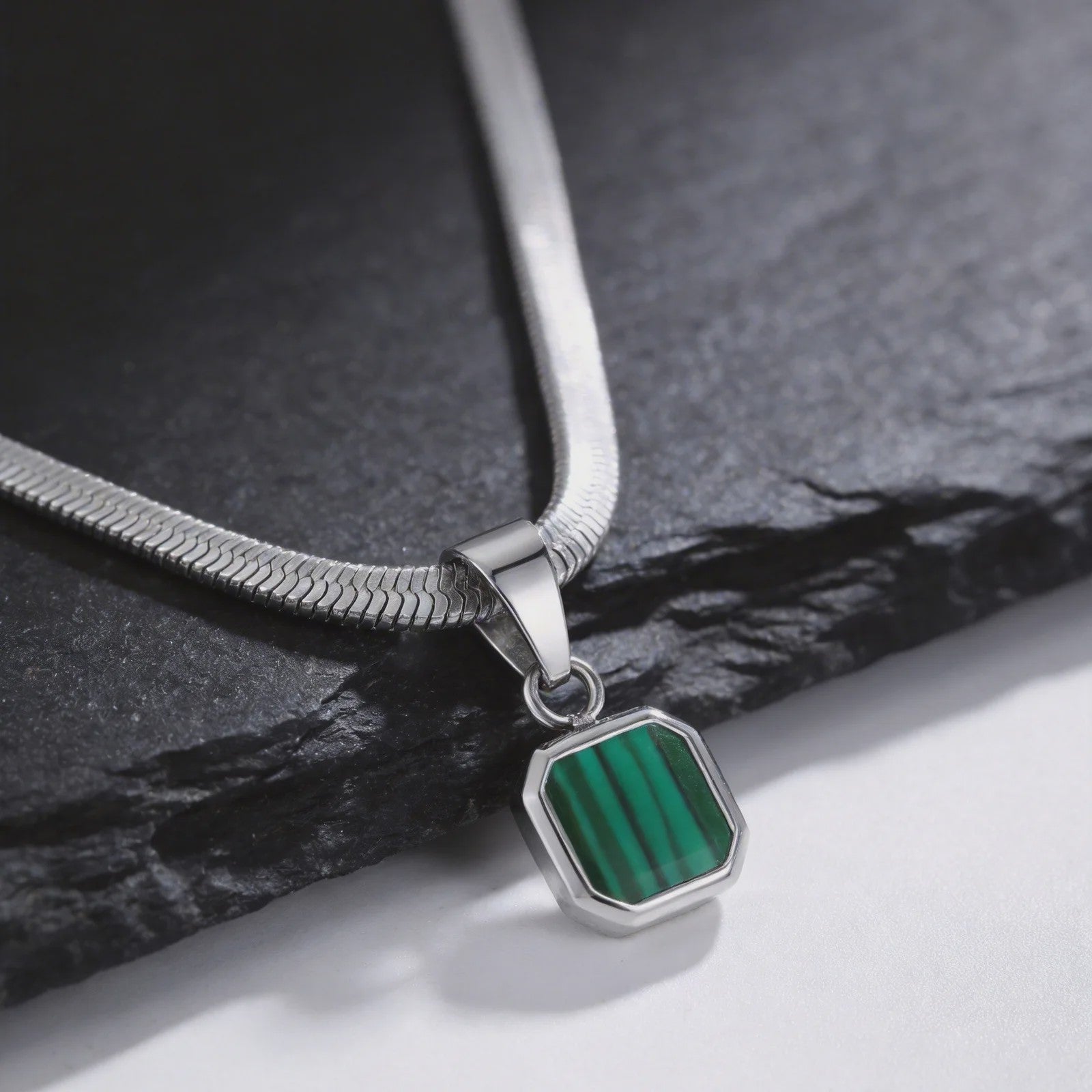 Vnox Heren Ketting met Geometrische Vierkante Natuursteen Hanger - Goud/Zilver Kleur Roestvrij Staal Blade Ketting