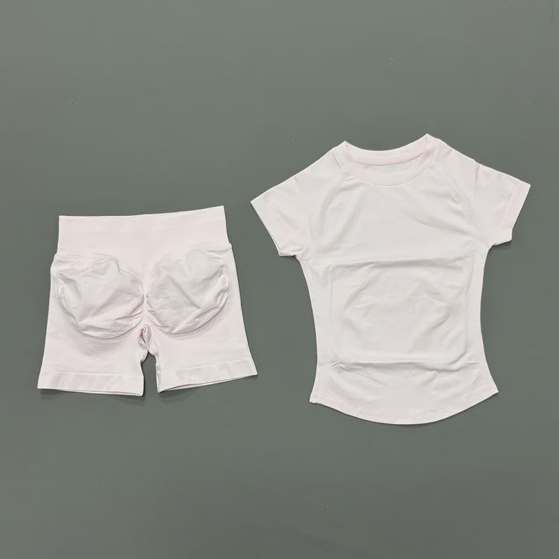 Seamless Sportset Dames: Yoga Top met Korte Mouw & Fitness Shorts