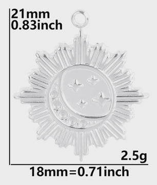 Set van 5 Zilverkleurige Stainless Steel Bedels: Ster, Maan, Zon, Vlinder, Roos & Ojo Turco