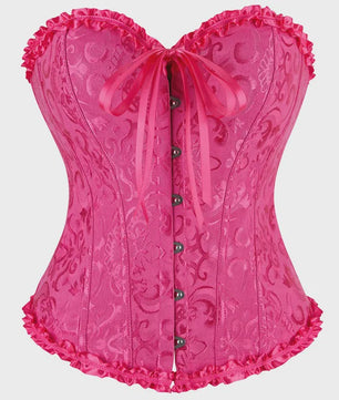 Victoriaans Jacquard Corset Top met Kant en Bloemenprint - Sexy Bustier voor Dames