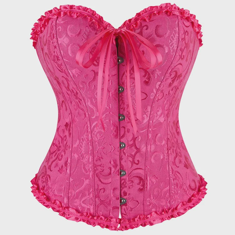 Victoriaans Jacquard Corset Top met Kant en Bloemenprint - Sexy Bustier voor Dames