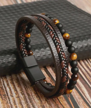 Stijlvolle Heren Armband van Gevlochten Leer - Multi-layer Fashion Accessoire