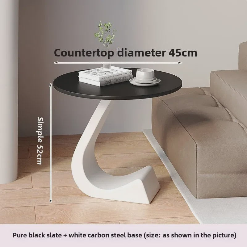 Luxe Ronde Bijzettafel met Rock Slab Look - Modern Design voor Woonkamer & Slaapkamer