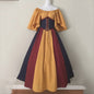 Middeleeuwse Retro Jurk met Contrastkleuren en Off-Shoulder Halslijn