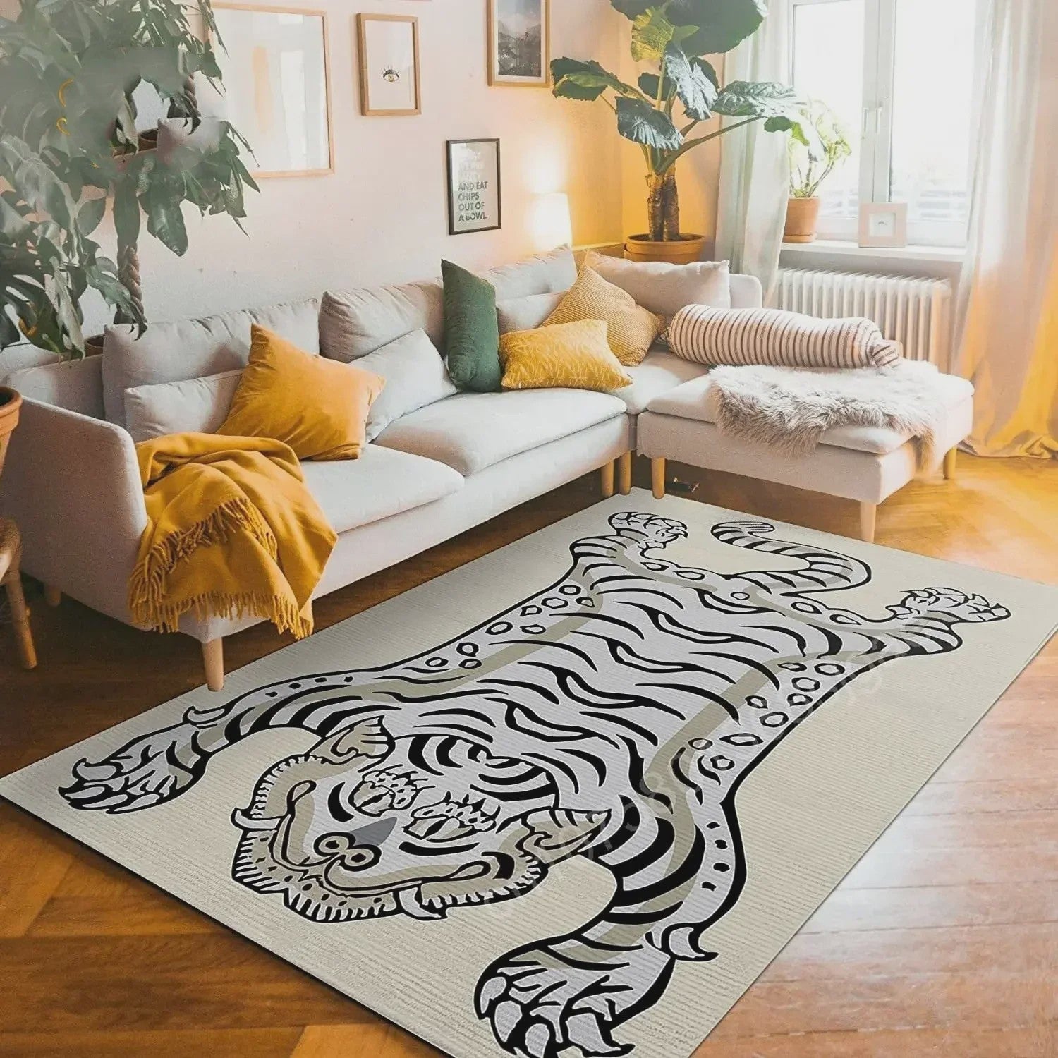 Bohemian Tibetaanse Tijger Vloerkleed - Antislip Decoratief Kleed voor Woonkamer & Slaapkamer