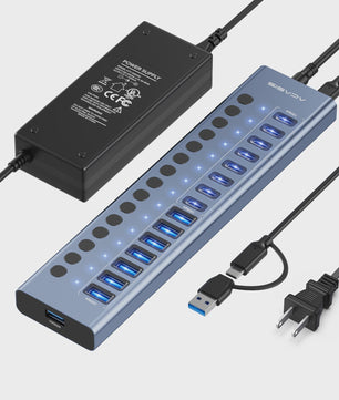 Acasis 16-Poorts USB Hub 10Gbps met Individuele Schakelaars & Snelle Data Transfer