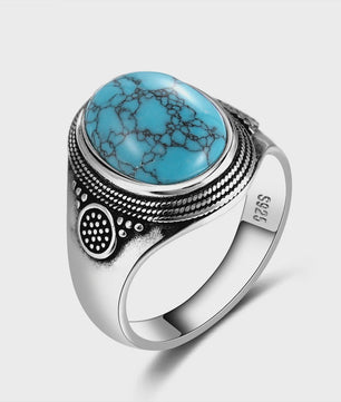 S925 Zilveren Ring met Ovaal Natuurlijke Turkoois - Fijne Sieraden voor Dames en Heren