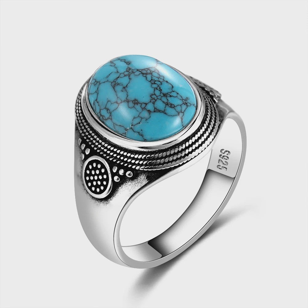 S925 Zilveren Ring met Ovaal Natuurlijke Turkoois - Fijne Sieraden voor Dames en Heren